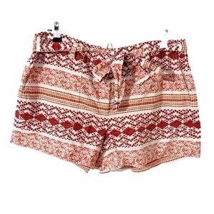 Ann Taylor LOFT Linen Cotton Blend Fiesta Print Paperbag Shorts Self Tie Belt